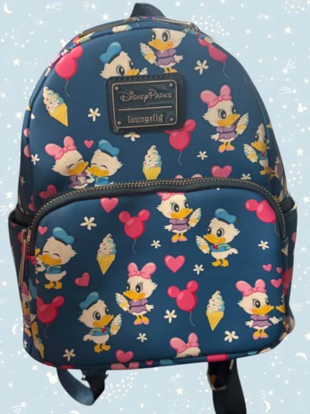 Loungefly Disney Parks Donald and Daisy Duck Ice Cream Date Mini Backpack NWOT